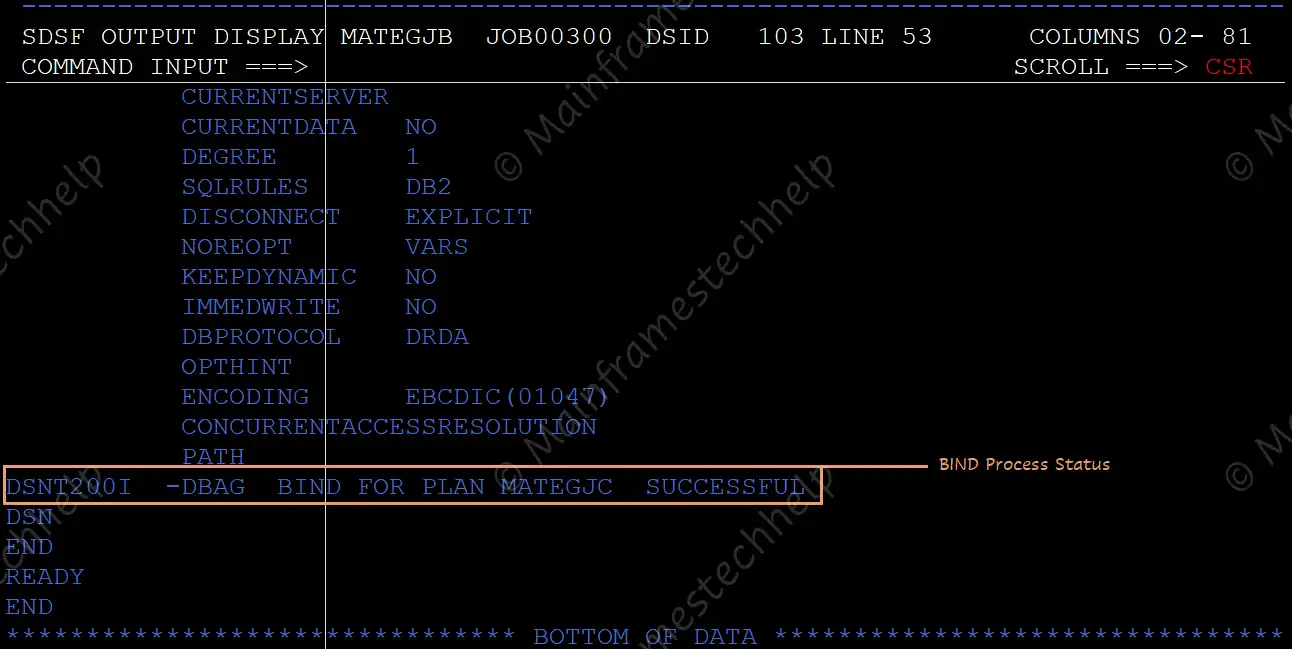 BIND JOB Precompile Step Result