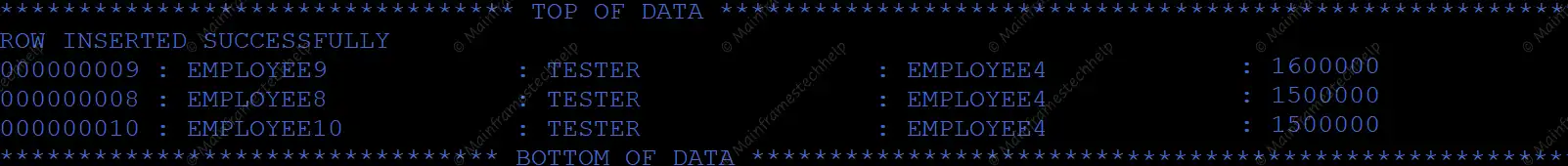 SENSITIVE DYNAMIC SCROLL CURSOR Program Output