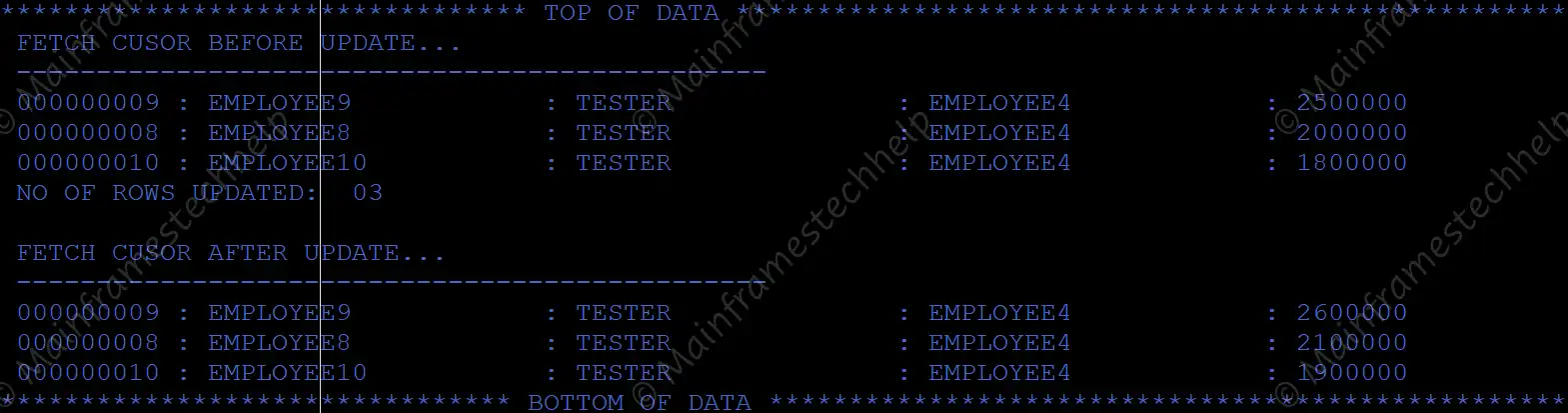 SENSITIVE SCROLL CURSOR Program Output