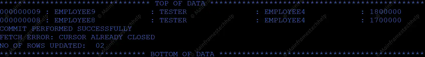 WITH HOLD CURSOR Program Output