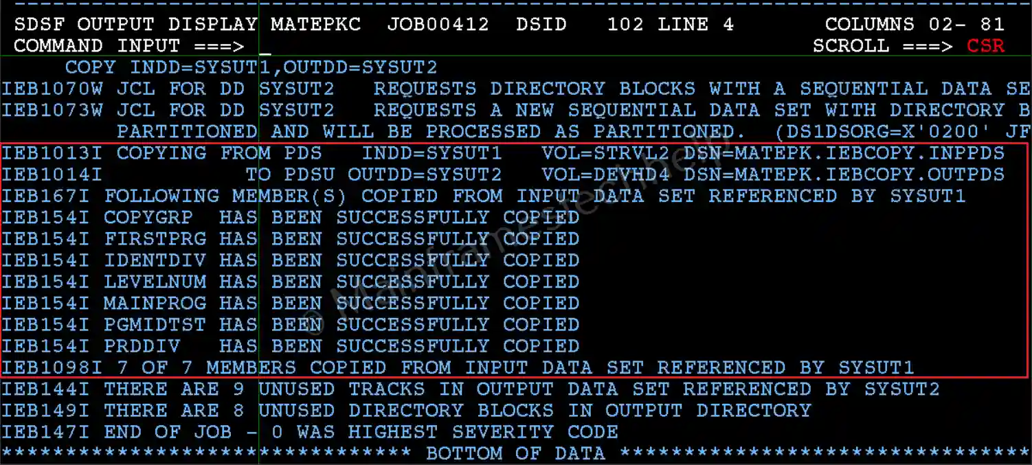 COPY Datasets Job Status