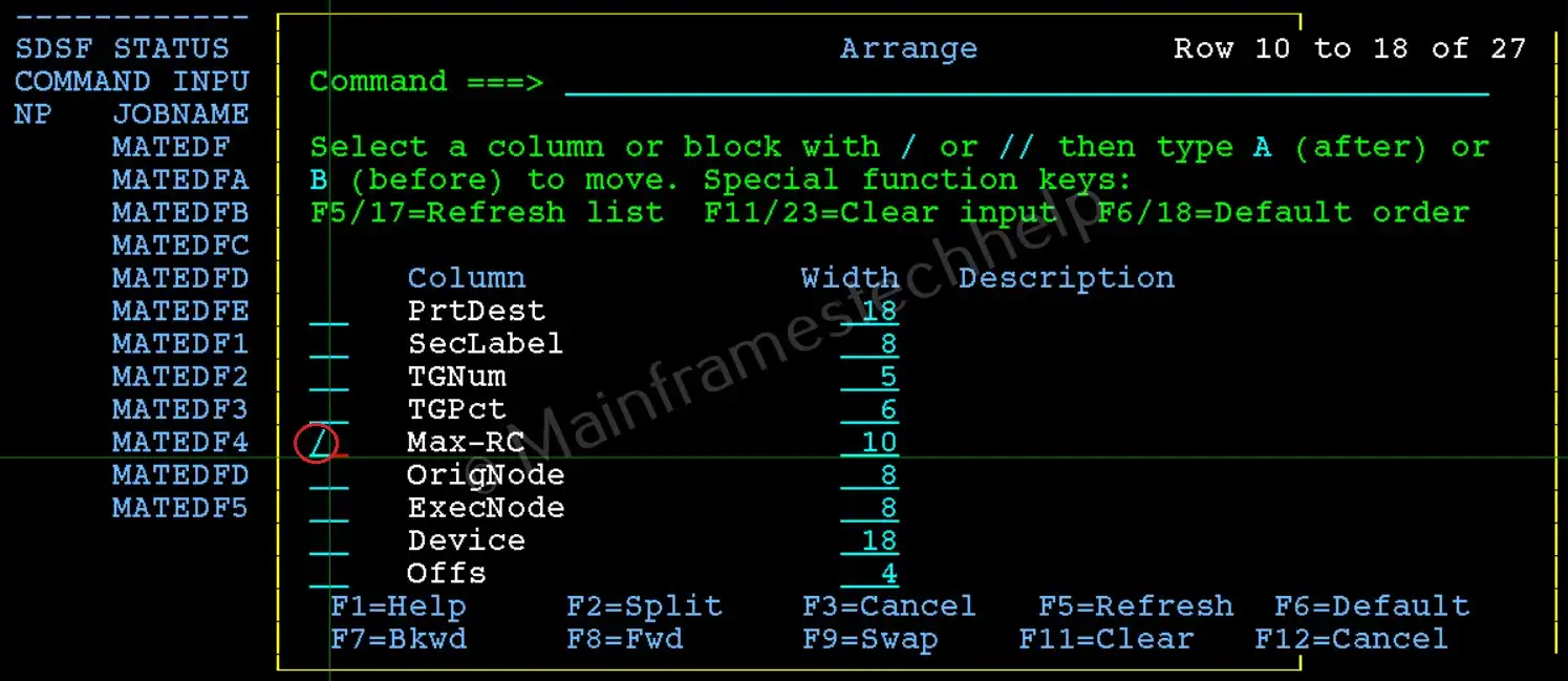 Arranging JOB Columns