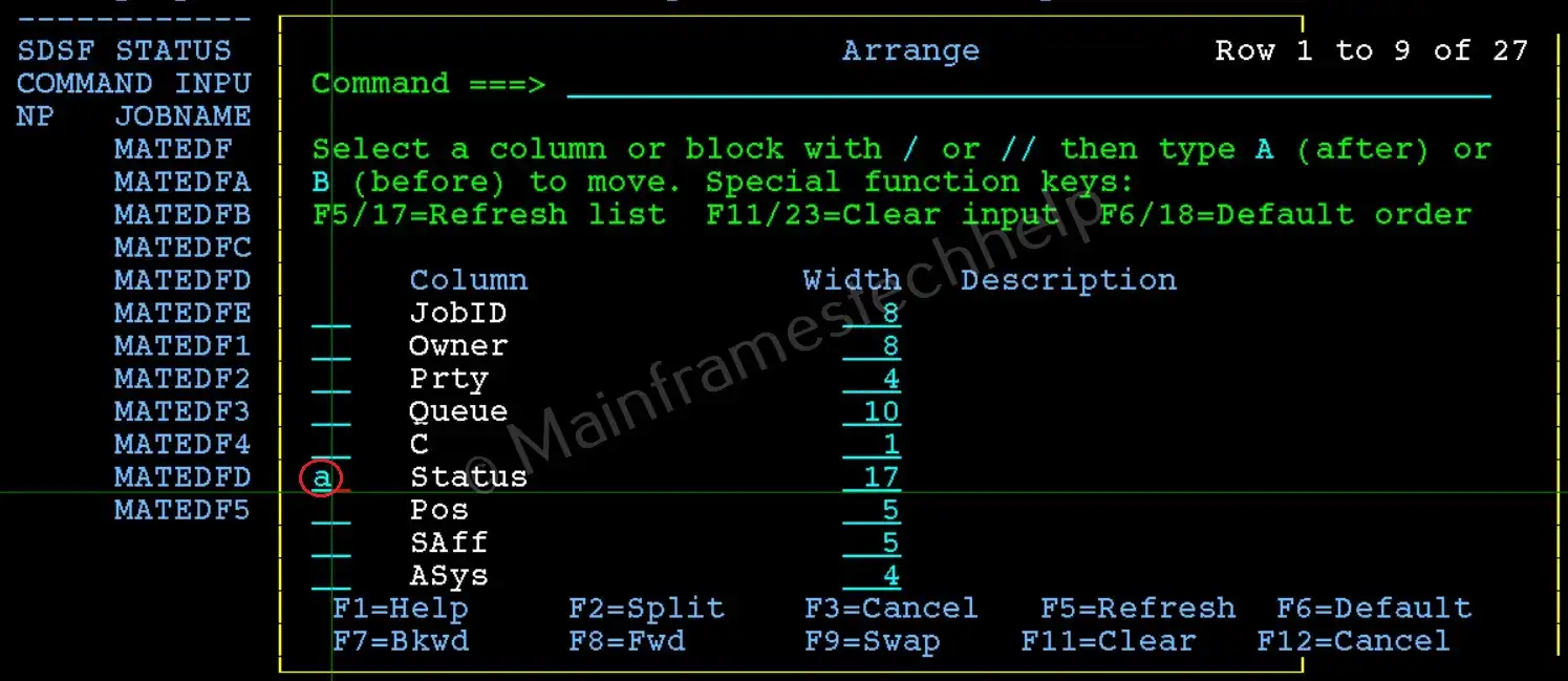 Arranging JOB Columns