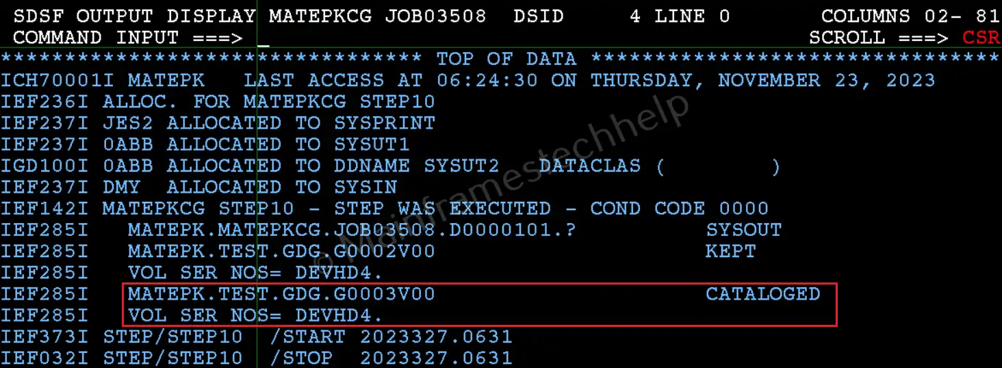 Using Relative Generation Number SYSPRINT