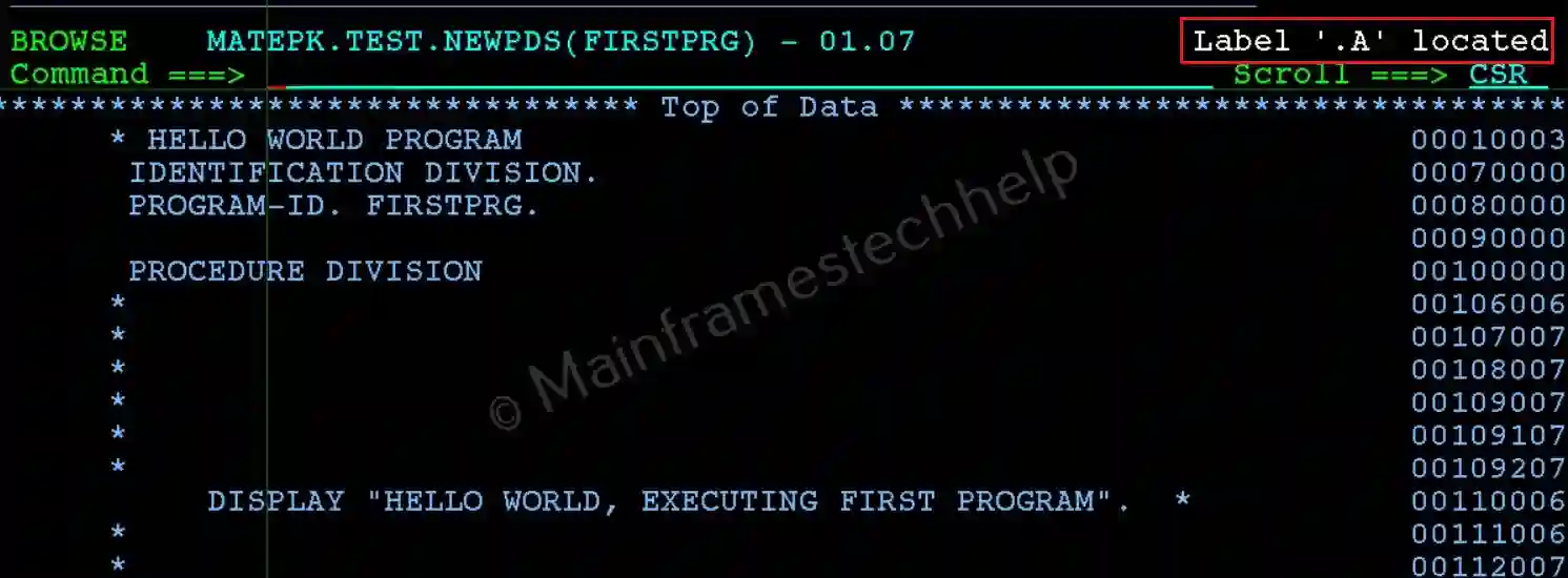 Locate Label in Browse Mode