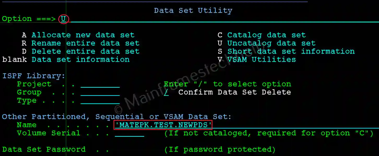Uncatalog PDS Example