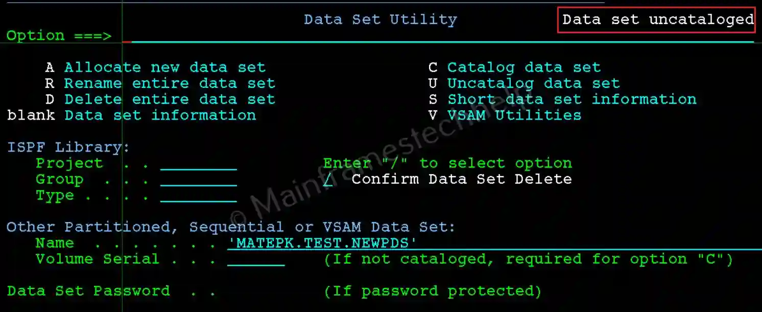 Uncatalog PDS Example