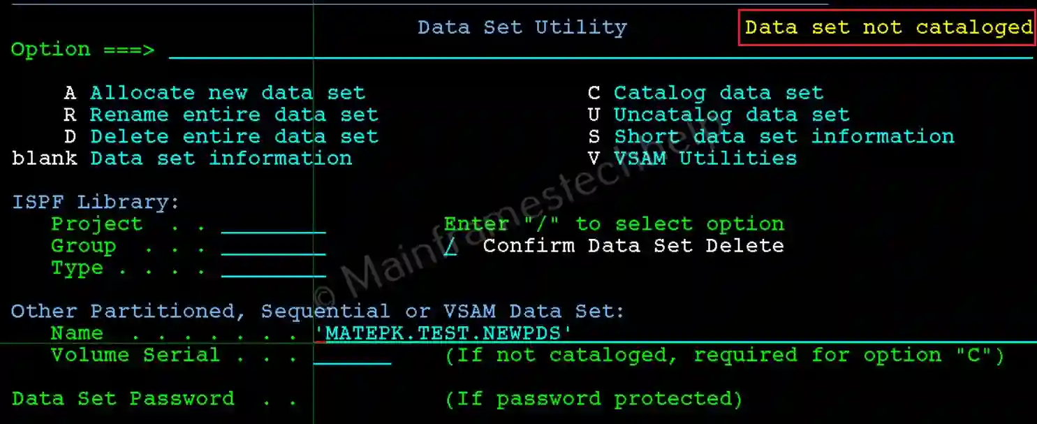 Uncatalog PDS Example
